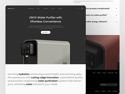 ONYX Water Purifier - Landing Page Product Animation animation animation landing page clean elegant figma jitter landing page landing page animation nija design popular product product animation product design product design animation product landing page purifier saq design ui design water water purifier