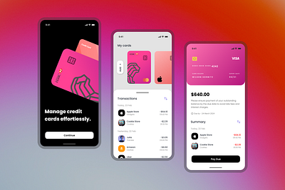 Credit card mobile app UI Design app mockup banking app credit card app credit dues dues app expense manager finance manage cards minimal mobile app design mobile mockup modern money app pay dues