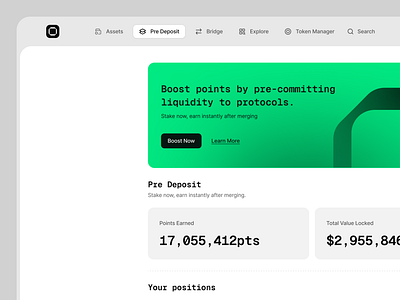 Pre-Deposit - Dashboard / Light boost points crytpo dashboard ethereum network funds light mode pre deposit ui ux