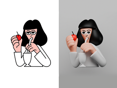 Uma Thurman 3d blender character cherry cocktail drink fingers hair icon minimalism pulp fiction sad thurman uma