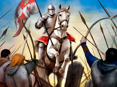 Battle of Najera or the Battle of Navarette archer armor battle horse knight medieval oilpainting shield tradigital war