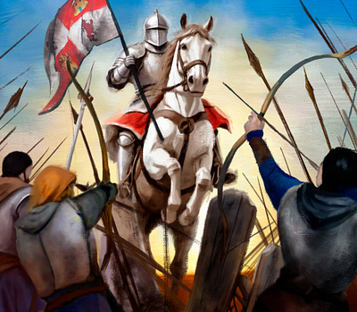 Battle of Najera or the Battle of Navarette archer armor battle horse knight medieval oilpainting shield tradigital war