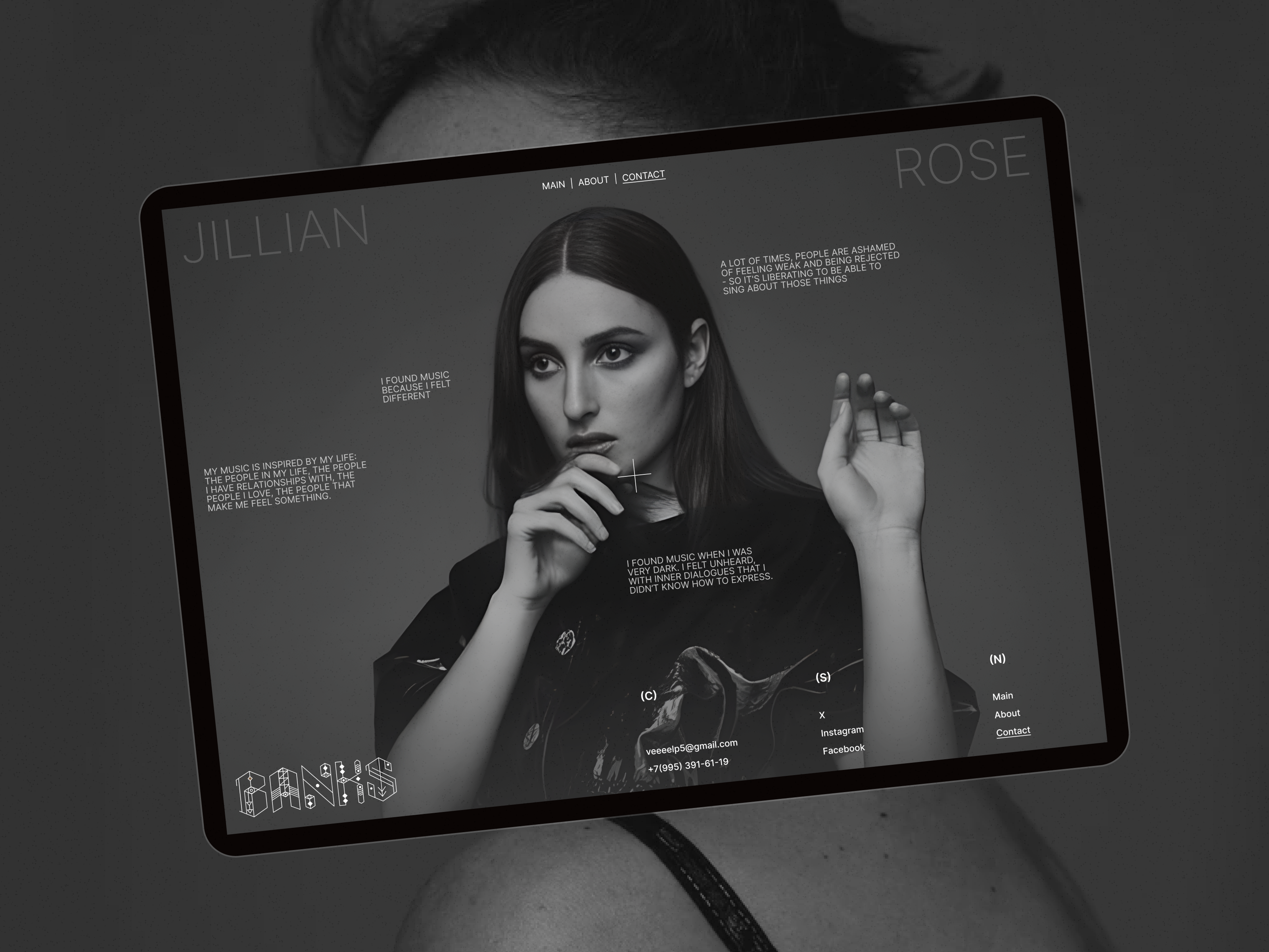 Singer Banks - Modern Experimental Aesthetic Website - Contact awwwards banks case study clean dailyui experimental fashion kirikov luxury minimalist modern music singer ui uiux ux web design website website designer website layout