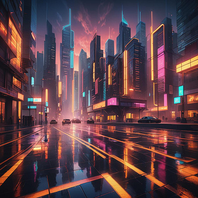 Downtown street at night. 3d ai ai art ai arts ai generated art artificle inteligence downtown night night view