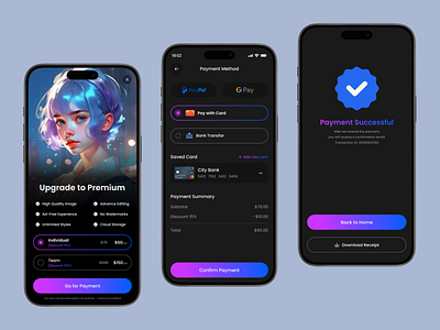 Subscription Flow Mobile App Design. Upgrade Plan. Payment Flow cart checkout ecommerce finance fintech ios mobile app online shop payment gateway payment process payments pricing page product design receipt startup subscription subscription manager ui upgrade plan user interface ux