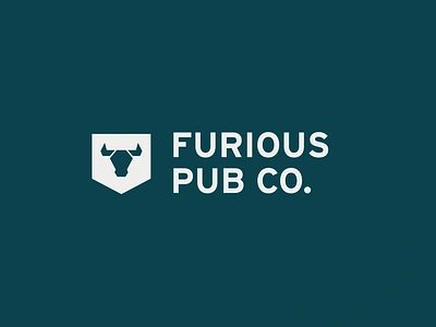 Furious Pub Co. Logo brand identity branding bull logo clean logo logo design minimal logo minimalism pub logo shield logo small business logo visual identity