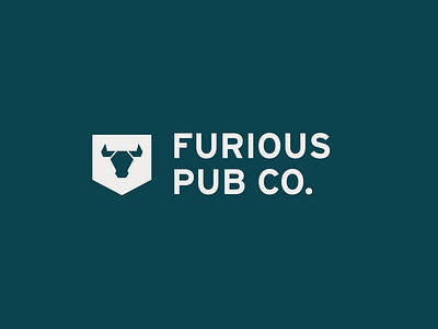 Furious Pub Co. Logo brand identity branding bull logo clean logo logo design minimal logo minimalism pub logo shield logo small business logo visual identity