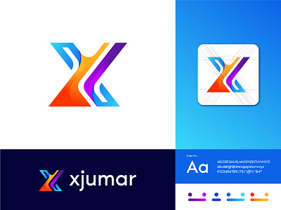 Xjumar Logo Design alphabet brand identity characters custom logo gradient logo grid logo lasthusain letter logo logo logo branding logo design logo for business logo inspiration stylish symbol typography unique x letter x logo xjumar logo