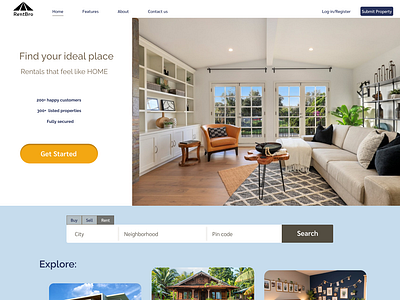 House Rent Website_Landing page booking branding budget friendly categories color theory designer figma footer graphic design header homepage illustration landing page logo mockup renting property uiux user interface