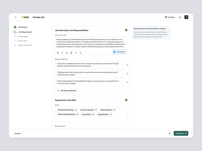 Tiimi - Create Job: Job Requirement in SaaS HR Management System candidate contract employee employee management hr hrd hrm hrs job product design recruitment requirement saas saas design staff management team management ui ux web app web design