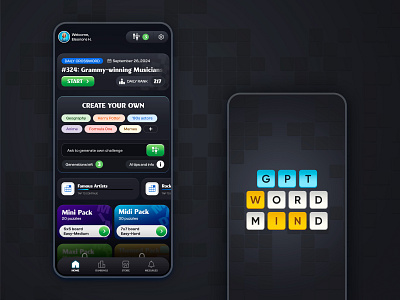 GPT Word Mind Crosswords UI design app crossword figma game game ui gamedev illustration logo ui uiux ux