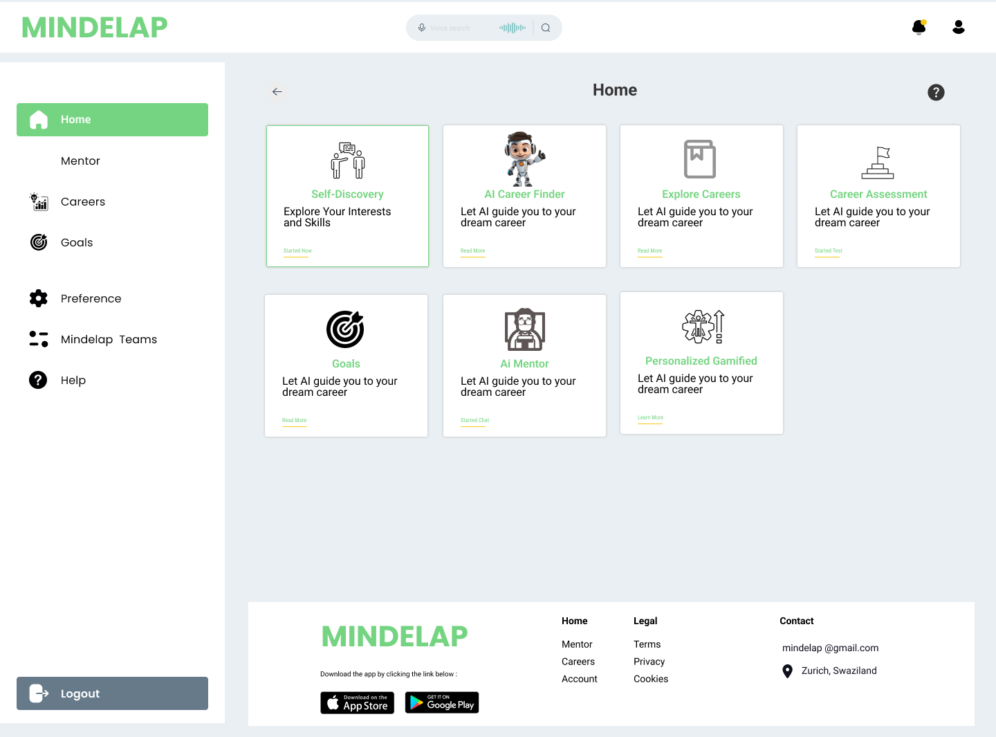 Example of Mindelap Landing Pages || UI UX Desiging
