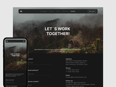 Contact page contact page dark theme graphic design minimalism ui user interface ux web design website