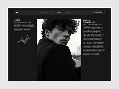 About Us Page | Photography Studio Website about page dark theme minimalism portfolio design ui ux web design website