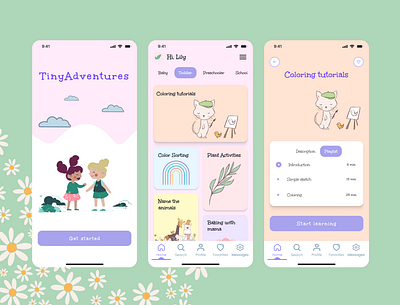 TinyAdventures - activities for kids acrivities activitysuggestion app design forkids formoms illustration kid logo mobile montessori playtime ui ux