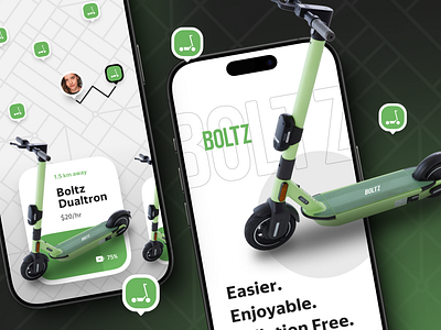 BOLTZ - Rent EV Scooters with Ease app bold clean concept creativedesign design electricscooter electricvehicle evscooter interfacedesign ios mobilityapp scooterrental simple transportapp uiinspiration uitrends uiux user experience user interface