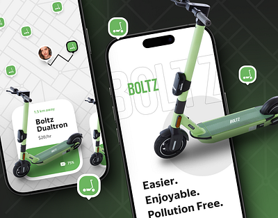 BOLTZ - Rent EV Scooters with Ease app bold clean concept creativedesign design electricscooter electricvehicle evscooter interfacedesign ios mobilityapp scooterrental simple transportapp uiinspiration uitrends uiux user experience user interface