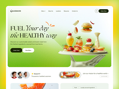 Healthy Food Landing UI/UX Page Design 3d agency ai creative digital food food website landing page modern new design pop restaurant landing page resturant trendy ui ui design web design website