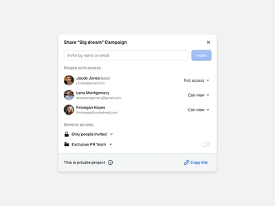 Invite member - Modal button crm dashboard invite member minimal minimalism modal modern popup prm product design saas share ui design user user interface web web app