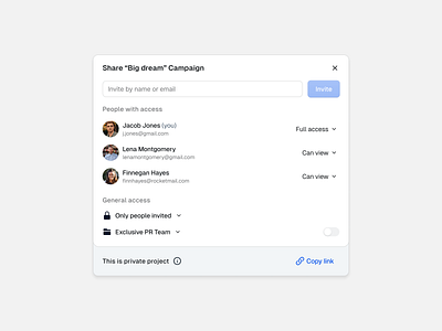 Invite member - Modal button crm dashboard invite member minimal minimalism modal modern popup prm product design saas share ui design user user interface web web app