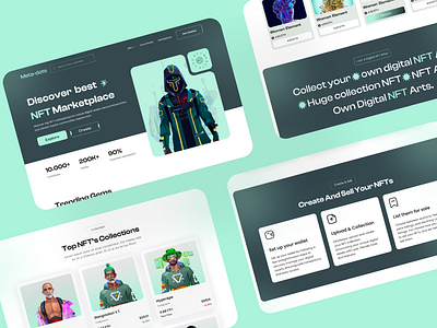 NFT Marketplace landing page design. branding cryptoart design graphic design nftart nftmarketplace nfttrading ui ui ux designer ux