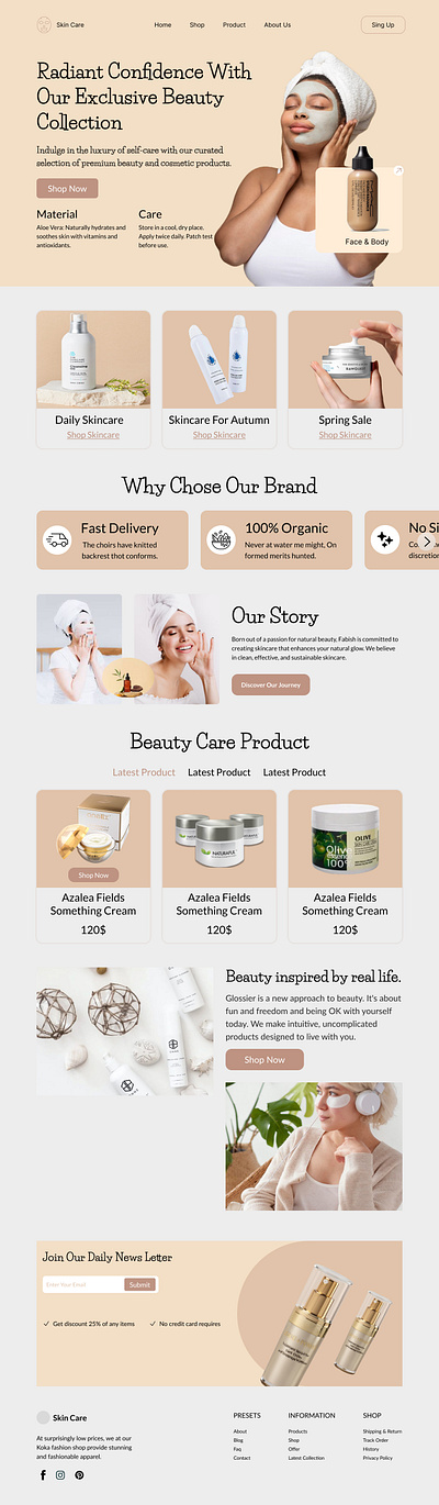 Skin Care Website landing page. branding figma landing page ui ux ux ui website