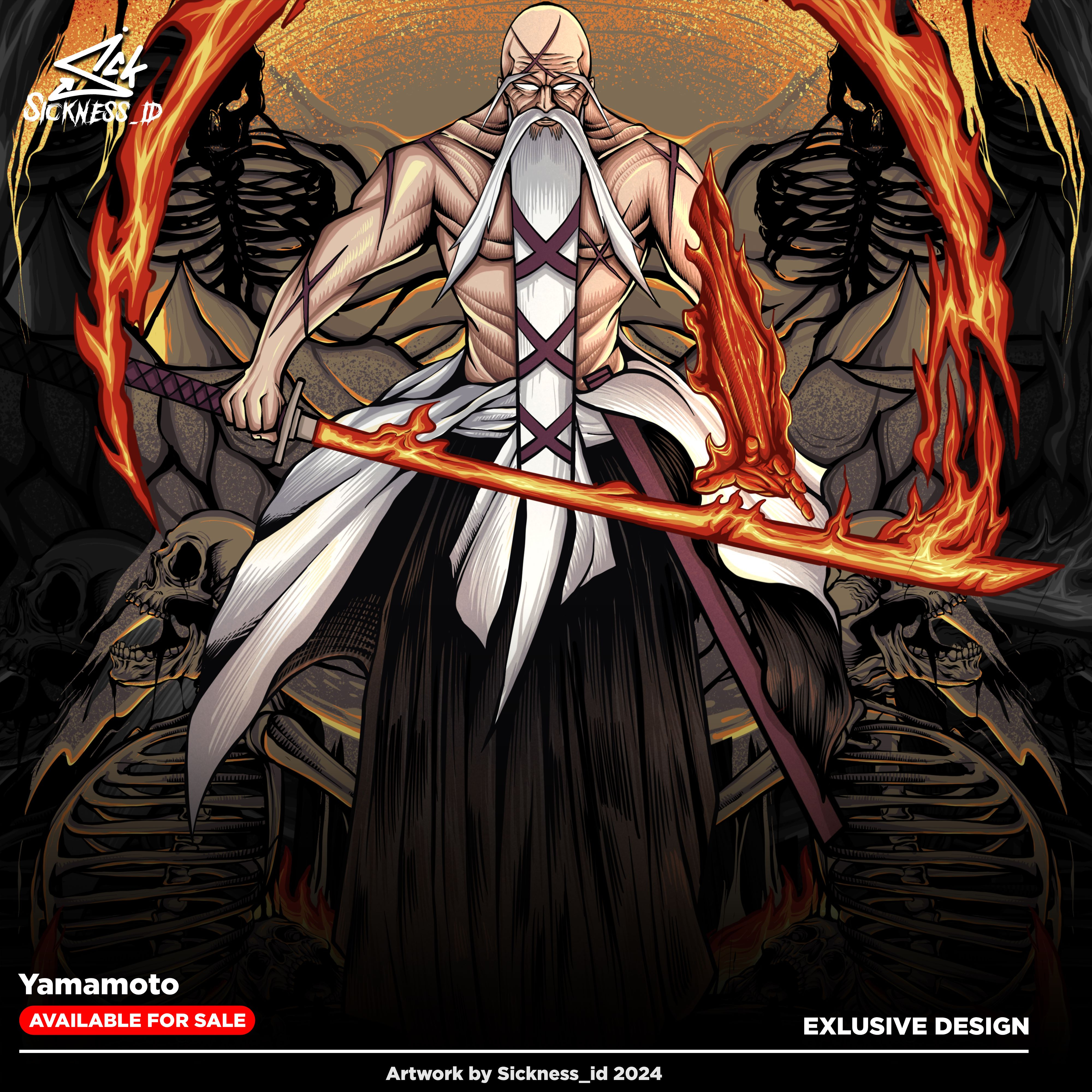 Yamamoto Shingekuni Artwork (available) anime anime tshirt apparel apparel anime artwork bleach design for sale forsale illustration tshirt tshirt design yamamoto shingekuni