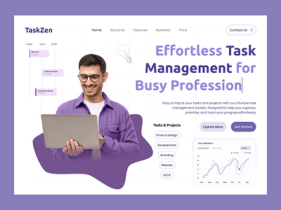 TaskZen Task Management Platform Landing Page app design branding design digital marketing figma figma design landing page rifat ony task management task management website design taskzen team management ui uiux ux website design