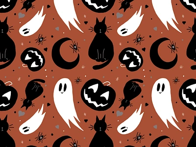 Halloween Pattern Print cats design ghosts illustration pattern print pumpkins repeat seamless