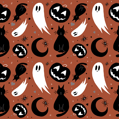 Halloween Pattern Print cats design ghosts illustration pattern print pumpkins repeat seamless