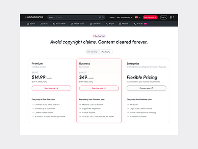 Pricing Page - HookSounds design landing music pricing royalty free royalty free music subscription ui ui design ux design website