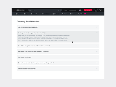 FAQ Section - HookSounds app faq frequently asked questions light light mode ui design ux design website