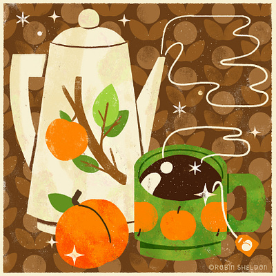 Peachtober Day 9: Apricot 🍑 apricot cute design digital digital illustration fall food food illustration illustration peachtober24 peachtoberapricot retro robin sheldon tea vintage