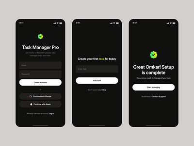 Task Manager App Onboarding app design clean login minimal onboarding product design register setup signup steps to do app ui ui design web design