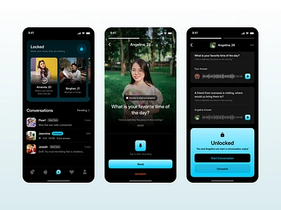 Dating app concept app design inspiration app ui design chat dark theme dark theme app inspiration dating app minimal design mobile app send message