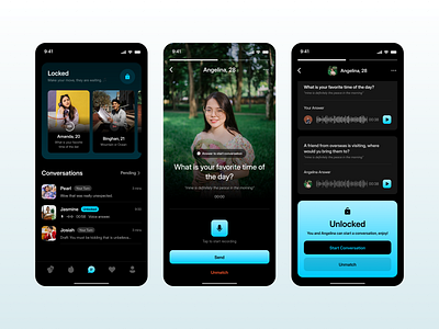 Dating app concept app design inspiration app ui design chat dark theme dark theme app inspiration dating app minimal design mobile app send message