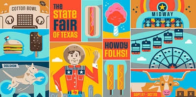 State Fair Billboard big tex cotton candy cowboy hot dog ice cream longhorn midway state fair steer texas