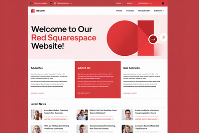 Red Squarespace website template branding graphic design illustration mockups