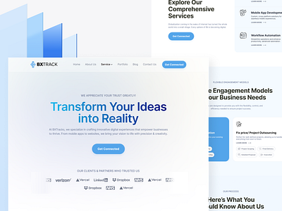 BXTrack - Digital Agency Website Design agency ai artificial intellegence branding company logo company website design header hero section minimal nav bar partner title top section typography ui ui design web 3 website sections