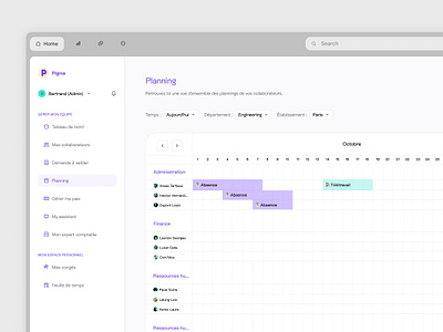 🗞️ Pigma: Streamlining HR with Elegance and Efficiency app calendar colors design france hr logo planning product design saas schedule sidebar team time track ui ux web