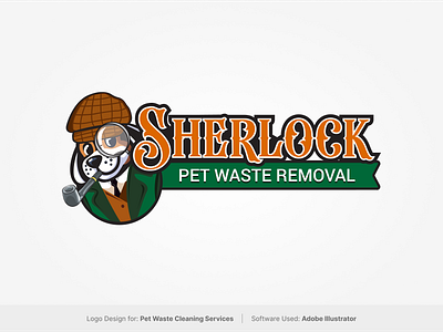 Sherlock Pet Waste Removal Logo 2d character logo illustration branding doc character logo dog illustration dog logo graphic design identity logo branding logo design logo illustration pet waste removal logo vector logo design