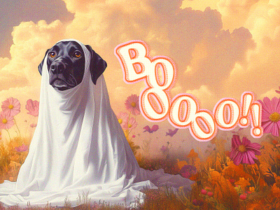 Boo! boo colorful design dog flat illustration ghost graphic design halftone halloween illustration illustrator nature