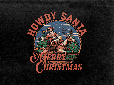 HOWDY SANTA badge branding christmas graphic design holiday holiday season illustration merry christmas retro santa crew tshirt tshirt design vector vintage xmas