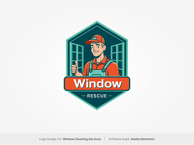 Window Rescue Logo Design 2d vector logo character illustration character logo illustration logo logo branding logo design logo identity window cleaning logo window logo