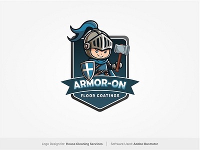 Armor-On Logo Design armor branding armor logo branding catoony logo character illustration character logo design hammer illustration identity knight logo design little knight logo logo design security logo shield logo