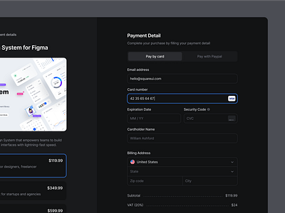 Checkout Page Dark Mode - SquareUi checkout checkout page design system figma product design ui ux web design