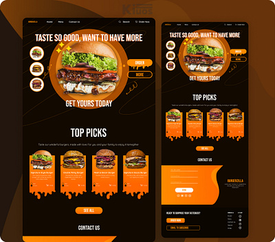 Restaurant - Food Website WebDesign | Killuos | KilluosDevs burger cafe cheese dark design designer fast fast food figma food graphic design hero section hotel landing page restaurant ui ux web webdesign website