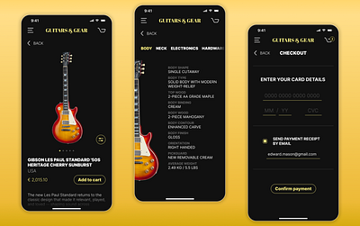 GUITARS & GEAR - Premium Music Store App - UI/UX app experience gear guitar interface ios music premium shop store svalodzin ui ux