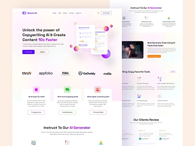 AI Content Generator Saas Landing Page Design b2b copy ai chatgpt generator dashboard design generator landing page design product landing page saas dashboard software ui ux design web design website design