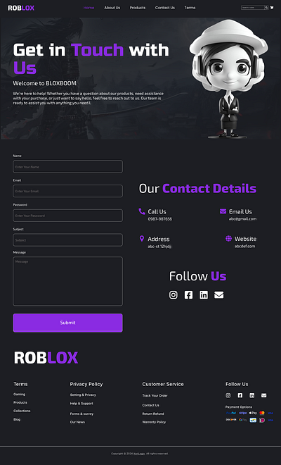 Contact Us Page ui